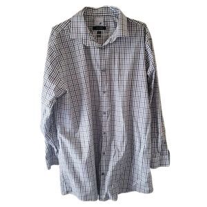 JF J. Ferrar Men's Black and White Check Long Sleeve Button Down Shirt